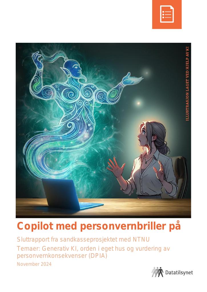 Forsiden av dokumentet Copilot med personvernbriller på - Sluttrapport fra sandkasseprosjektet med NTNU