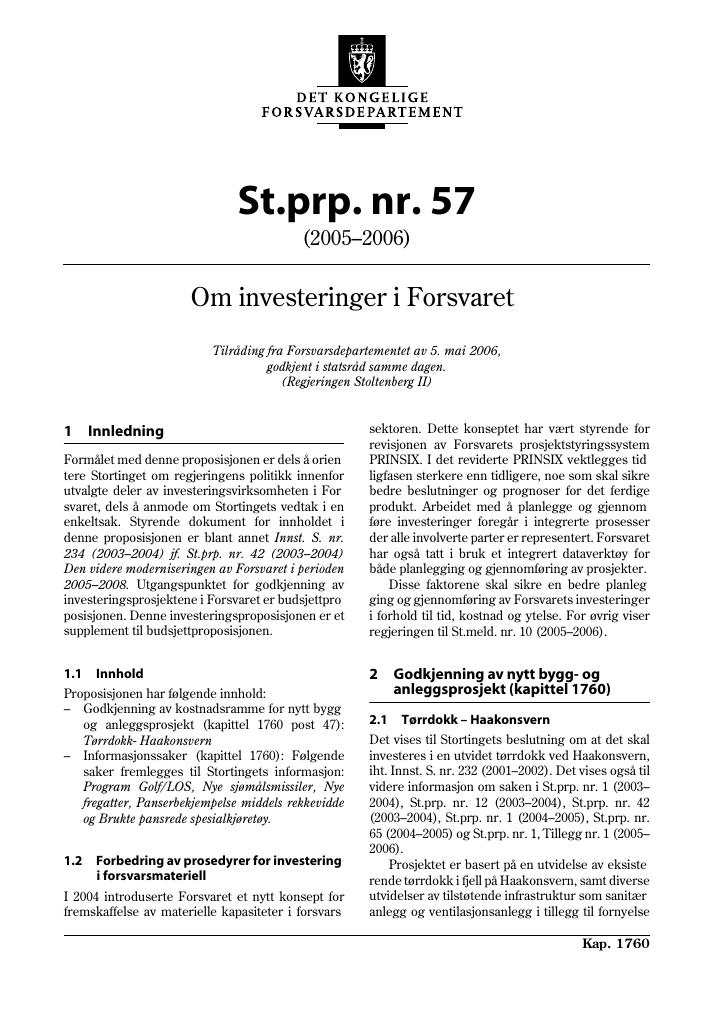 Forsiden av dokumentet St.prp. nr. 57 (2005-2006)