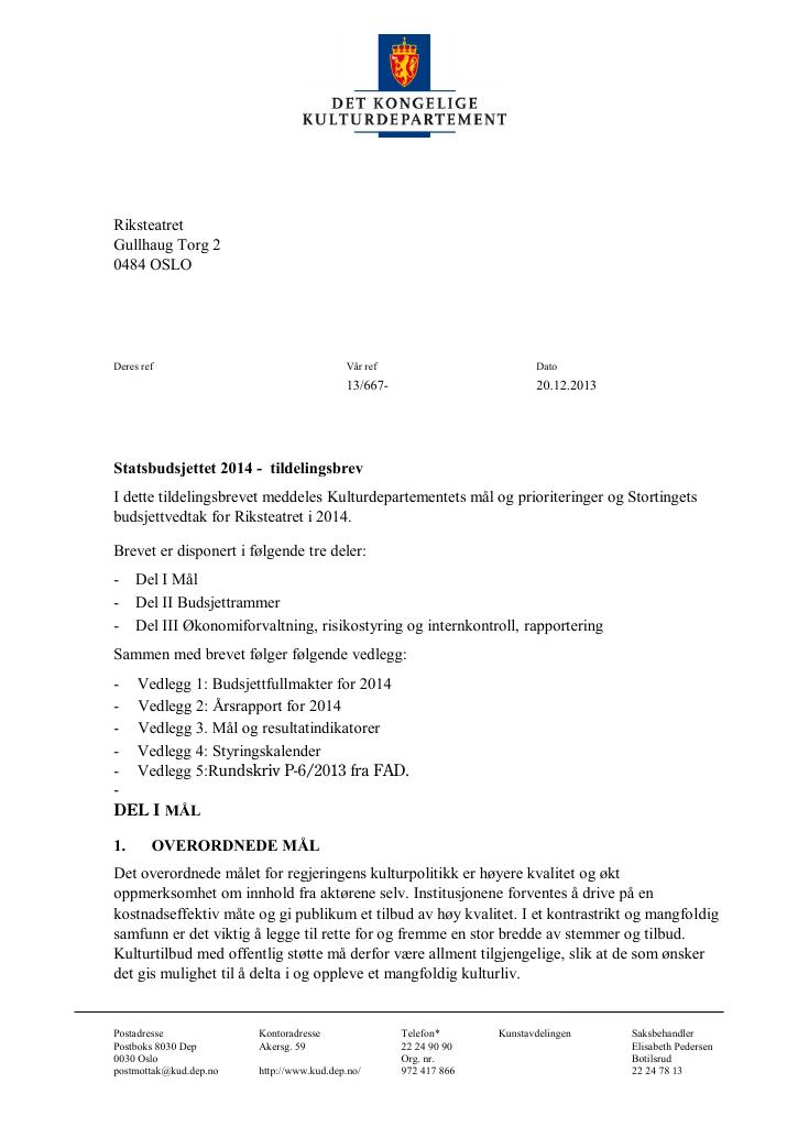 Forsiden av dokumentet Tildelingsbrev (.pdf)