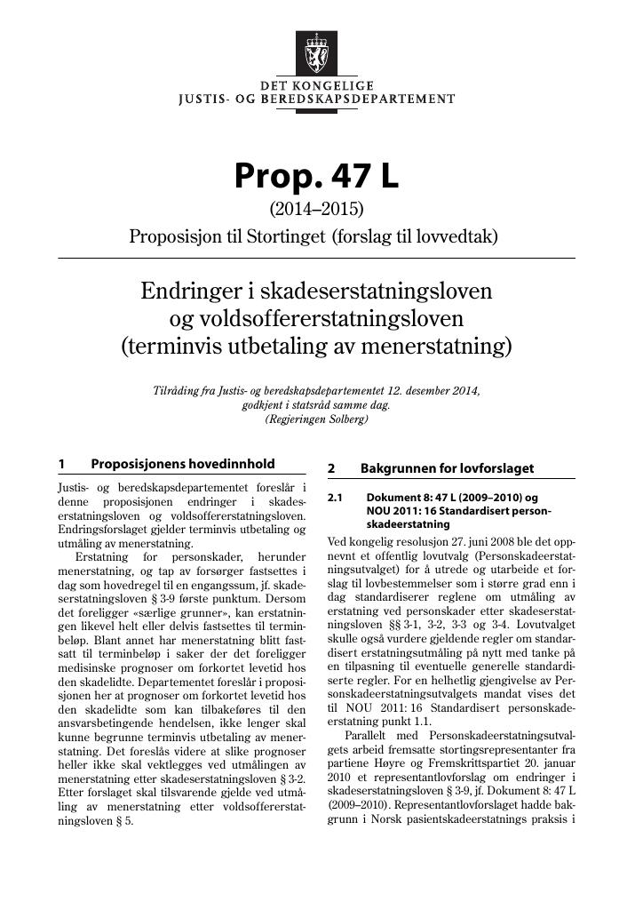 Forsiden av dokumentet Prop. 47 L (2014-2015)