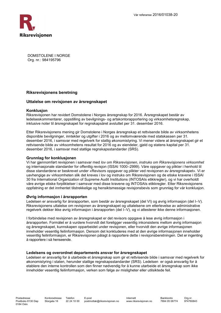 Forsiden av dokumentet Revisjonsberetning (PDF)