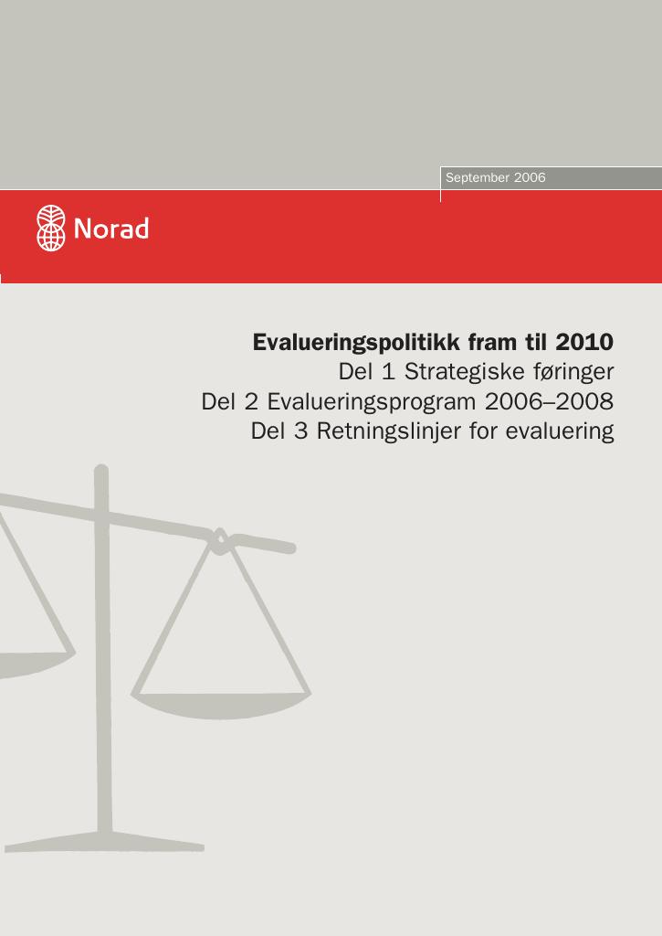 Forsiden av dokumentet Evalueringspolitikk fram til 2010