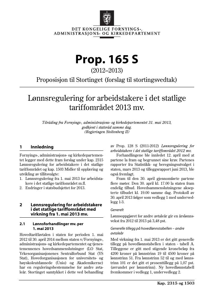 Forsiden av dokumentet Prop. 165 S (2012–2013)