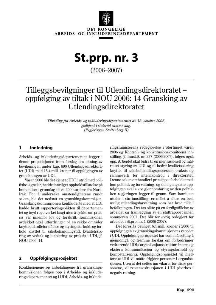 Forsiden av dokumentet St.prp. nr. 3 (2006-2007)