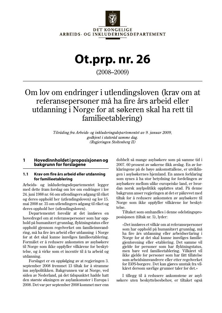 Forsiden av dokumentet Ot.prp. nr. 26 (2008-2009)