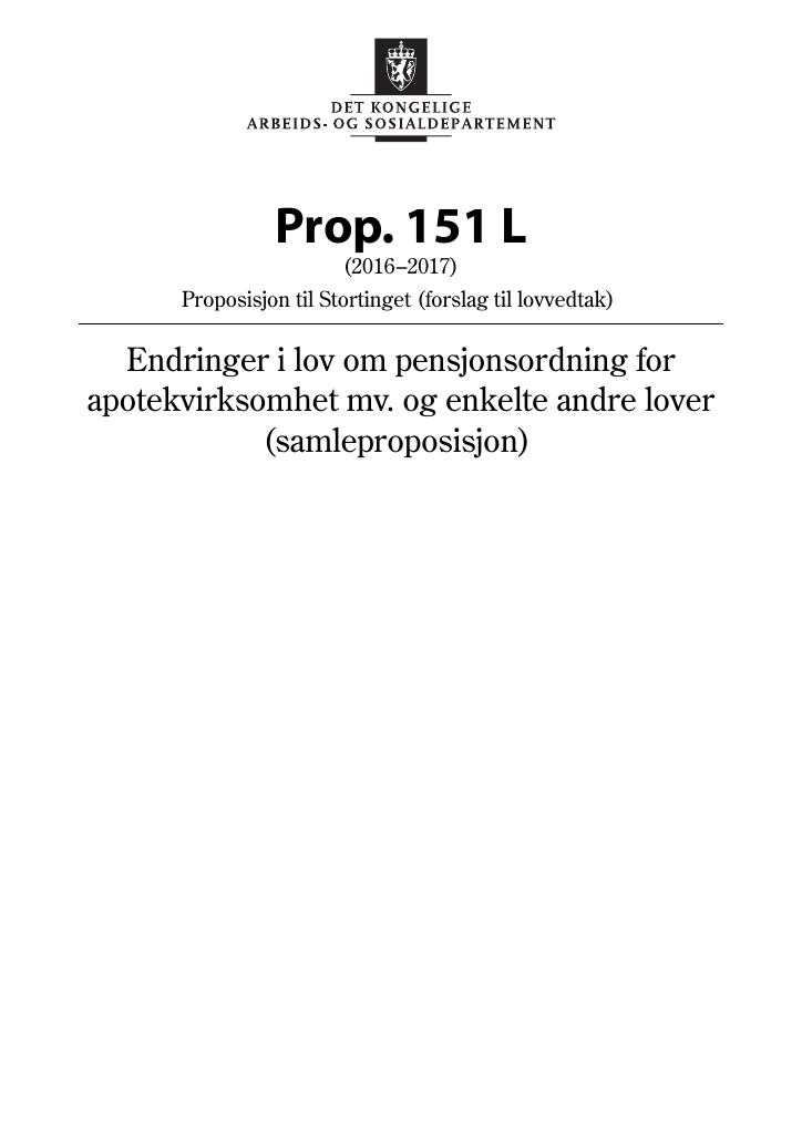 Forsiden av dokumentet Prop. 151 L (2016–2017)