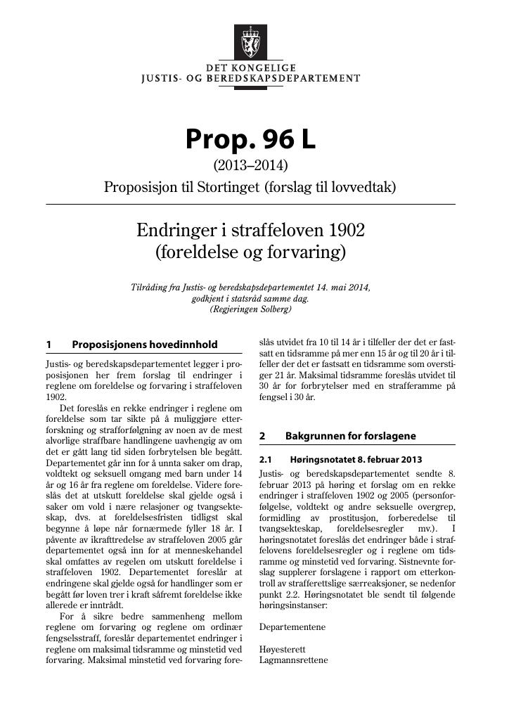 Forsiden av dokumentet Prop. 96 L (2013–2014)