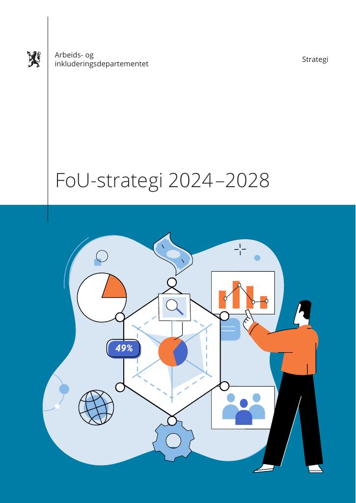 Forsiden av dokumentet Arbeids- og inkluderingsdepartementets FoU-strategi 2024 – 2028