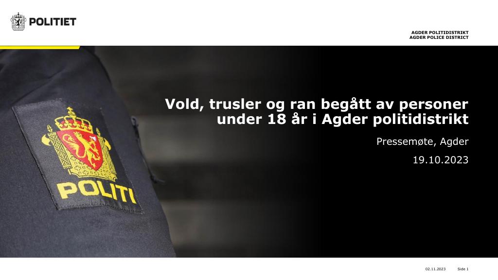 Forsiden av dokumentet Analyse - Vold, trusler og ran begått av personer under 18 år i Agder politidistrikt