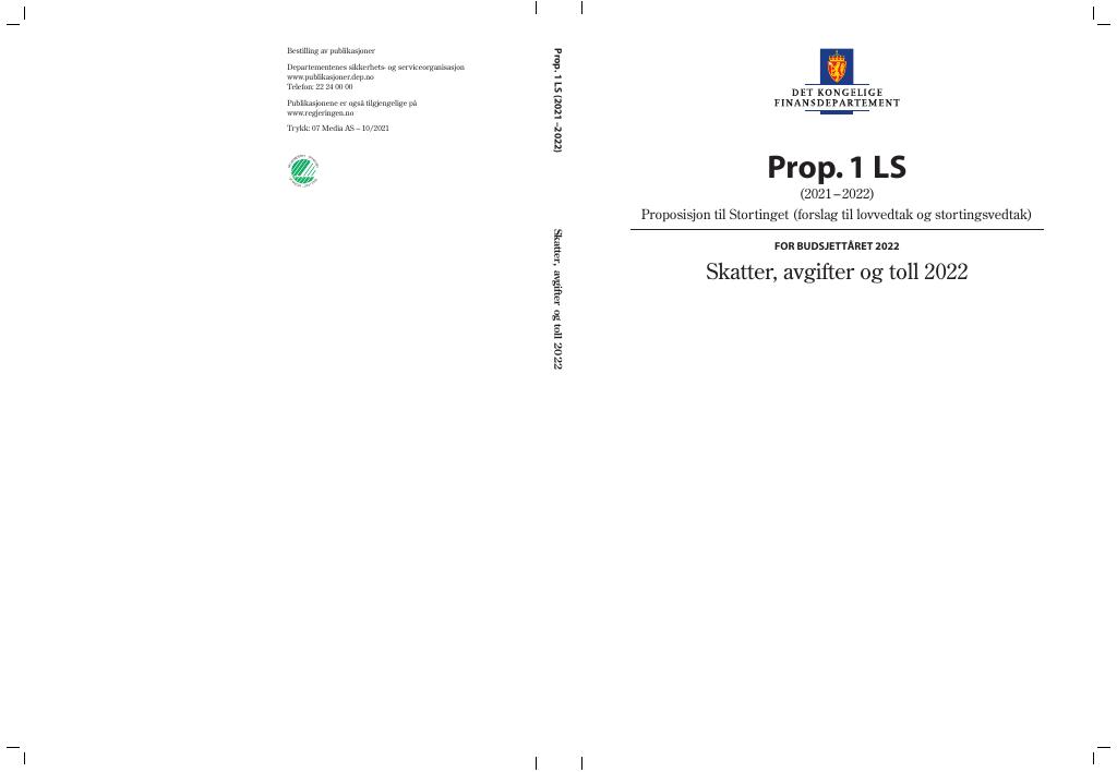 Forsiden av dokumentet Prop. 1 LS (2021–2022)
