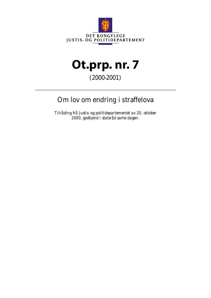 Forsiden av dokumentet Ot.prp. nr. 7 (2000-2001)