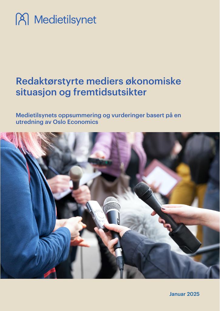 Forsiden av dokumentet Redaktørstyrte mediers økonomiske situasjon og fremtidsutsikter