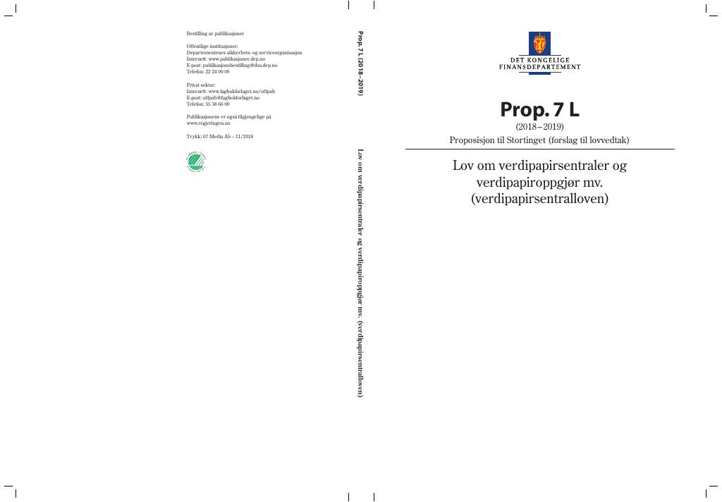 Forsiden av dokumentet Prop. 7 L (2018–2019)