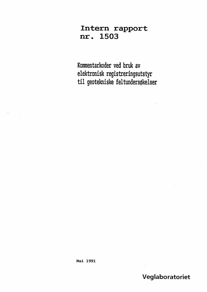 Forsiden av dokumentet Kommentarkoder ved bruk av elektronisk registreringsutstyr til geotekniske feltundersøkelser