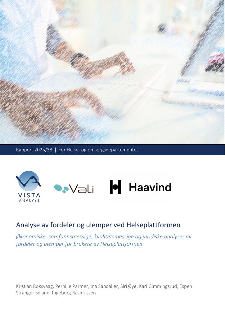 Forsiden av dokumentet Analyse av fordeler og ulemper ved Helseplattformen