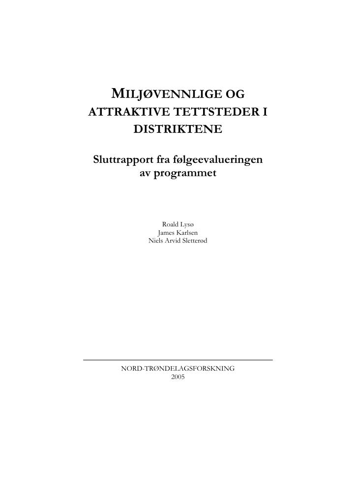 Forsiden av dokumentet Miljøvennlige og attraktive tettsteder i distriktenen