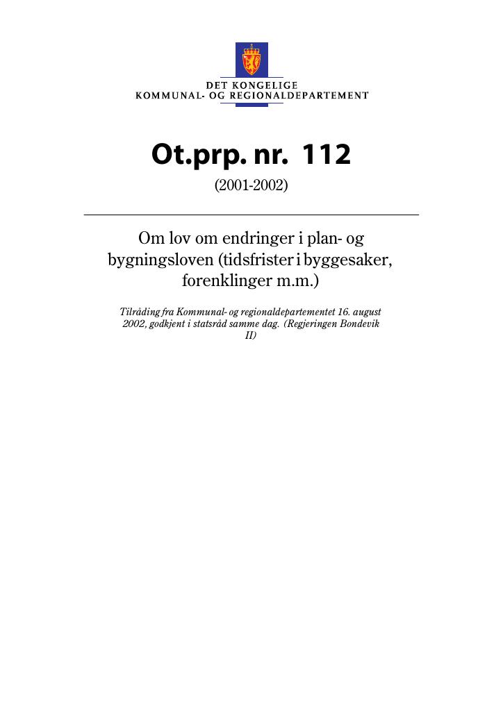 Forsiden av dokumentet Ot.prp. nr. 112 (2001-2002)