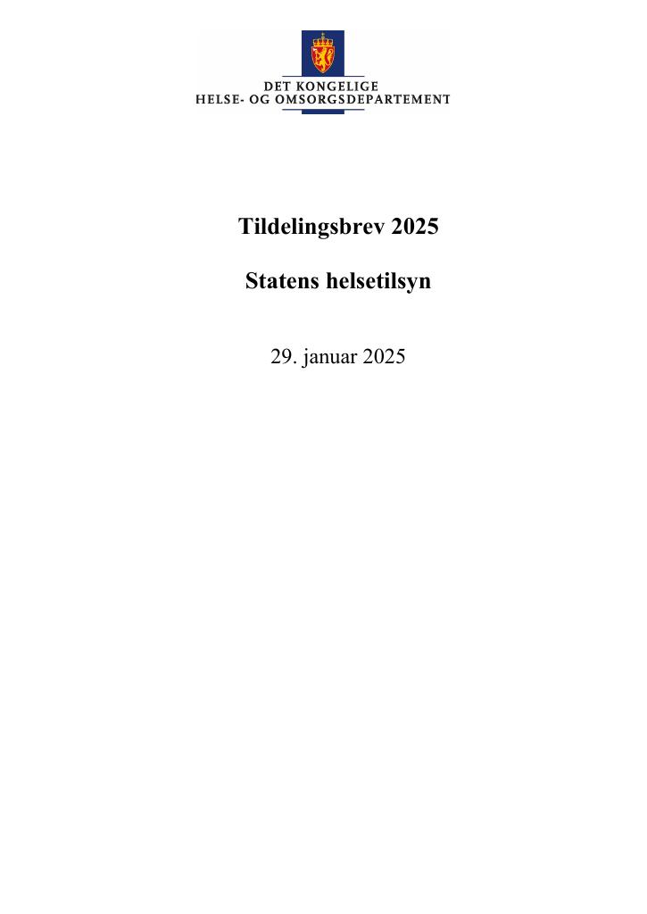 Forsiden av dokumentet Tildelingsbrev Statens helsetilsyn 2025