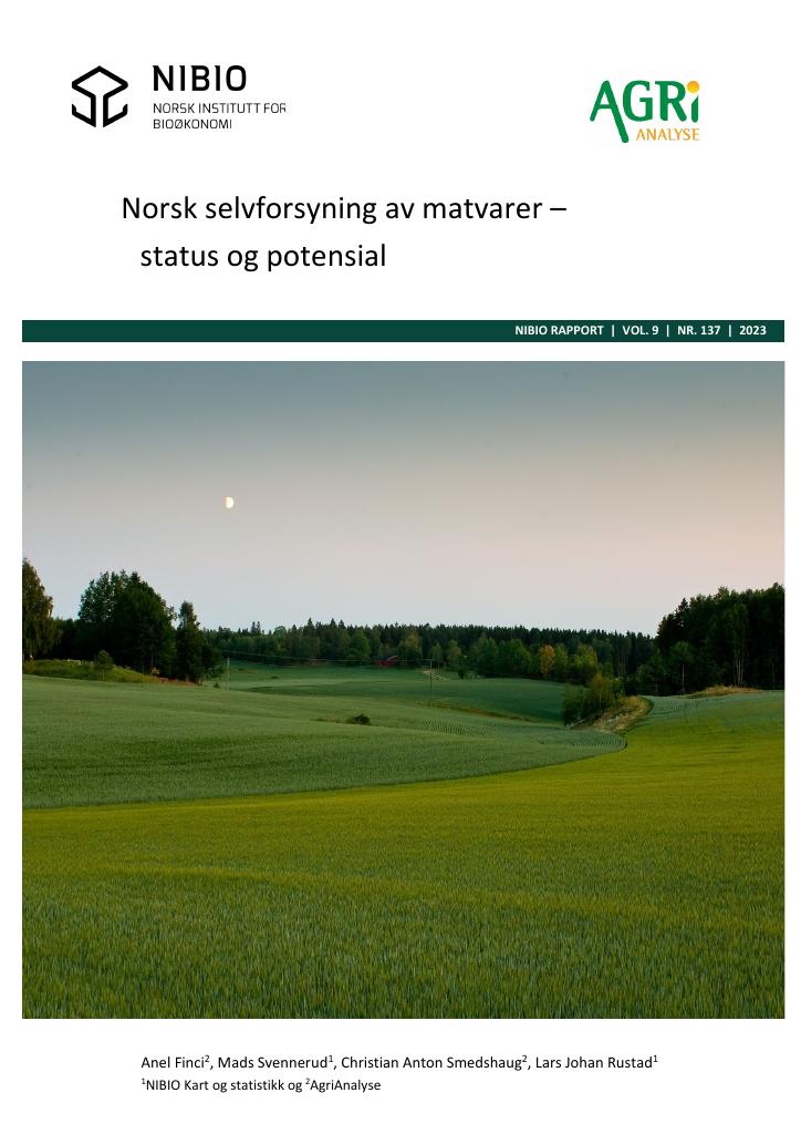 Forsiden av dokumentet Norsk selvforsyning av matvarer - status og potensial