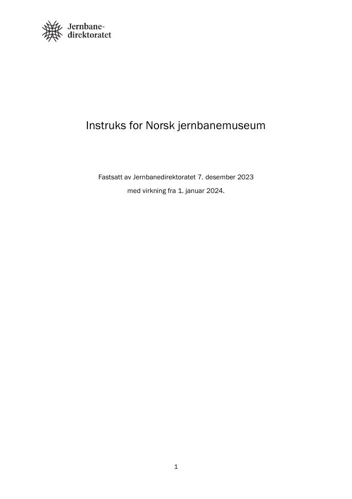 Forsiden av dokumentet Instruks for Norsk jernbanemuseum
