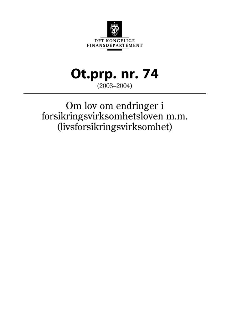 Forsiden av dokumentet Ot.prp. nr. 74 (2003-2004)