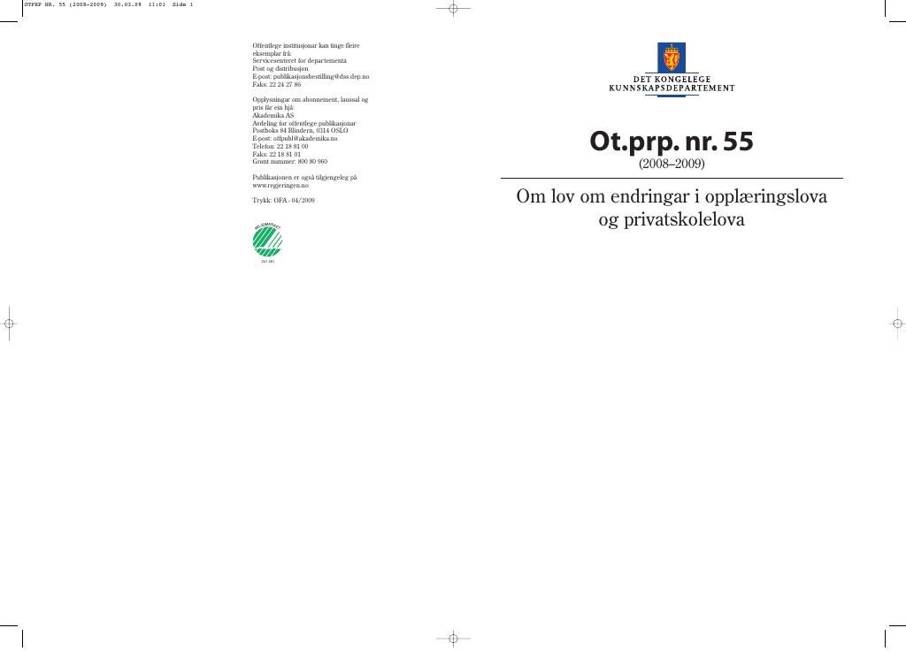 Forsiden av dokumentet Ot.prp. nr. 55 (2008-2009)