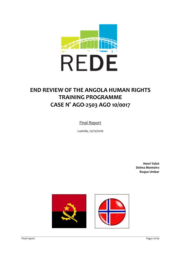 Forsiden av dokumentet End Review of the Angola Human Rights Training Programme
