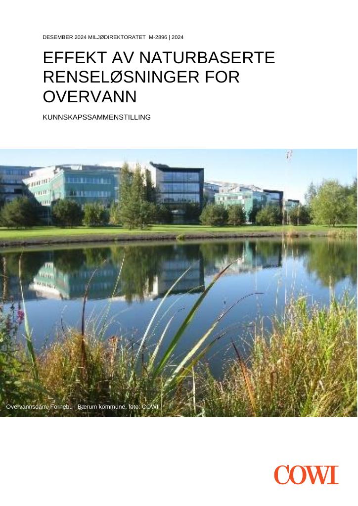 Forsiden av dokumentet EFFEKT AV NATURBASERTE RENSELØSNINGER FOR OVERVANN : M-2986 KUNNSKAPSSAMMENSTILLING