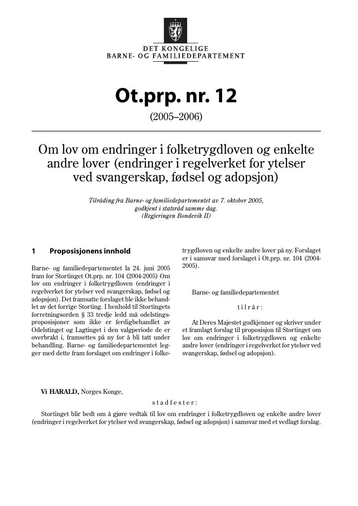 Forsiden av dokumentet Ot.prp. nr. 12 (2005-2006)