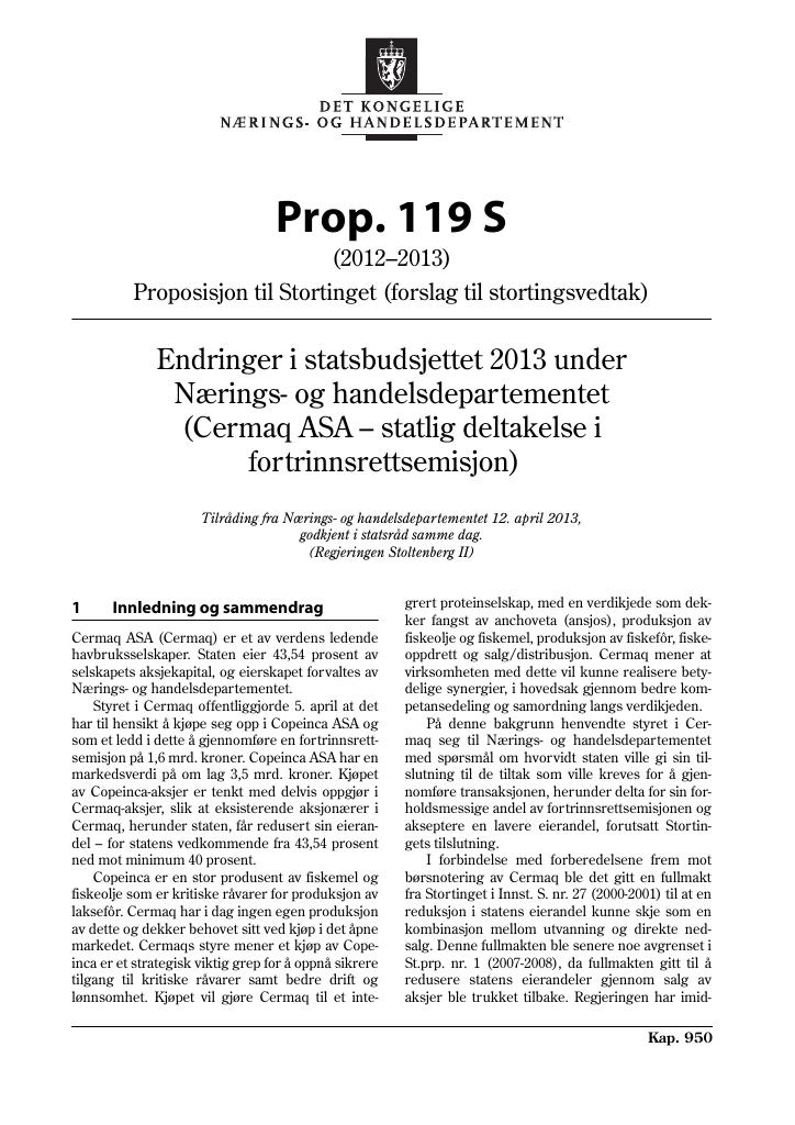 Forsiden av dokumentet Prop. 119 S (2012–2013)