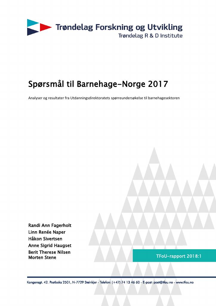 Forsiden av dokumentet Spørsmål til Barnehage-Norge 2017