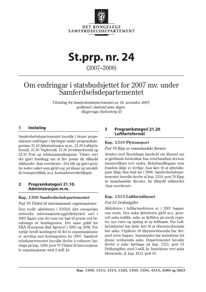 Forsiden av dokumentet St.prp. nr. 24 (2007-2008)