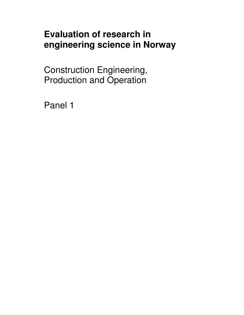 Forsiden av dokumentet Construction Engineering,Production and Operation . Panel 1