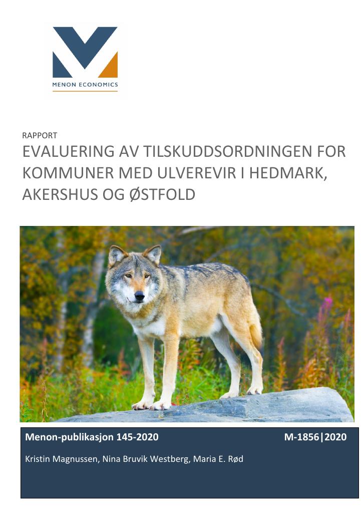 Forsiden av dokumentet Evaluering av tilskuddsordningen for kommuner med ulverevir i Hedmark, Akershus og Østfold