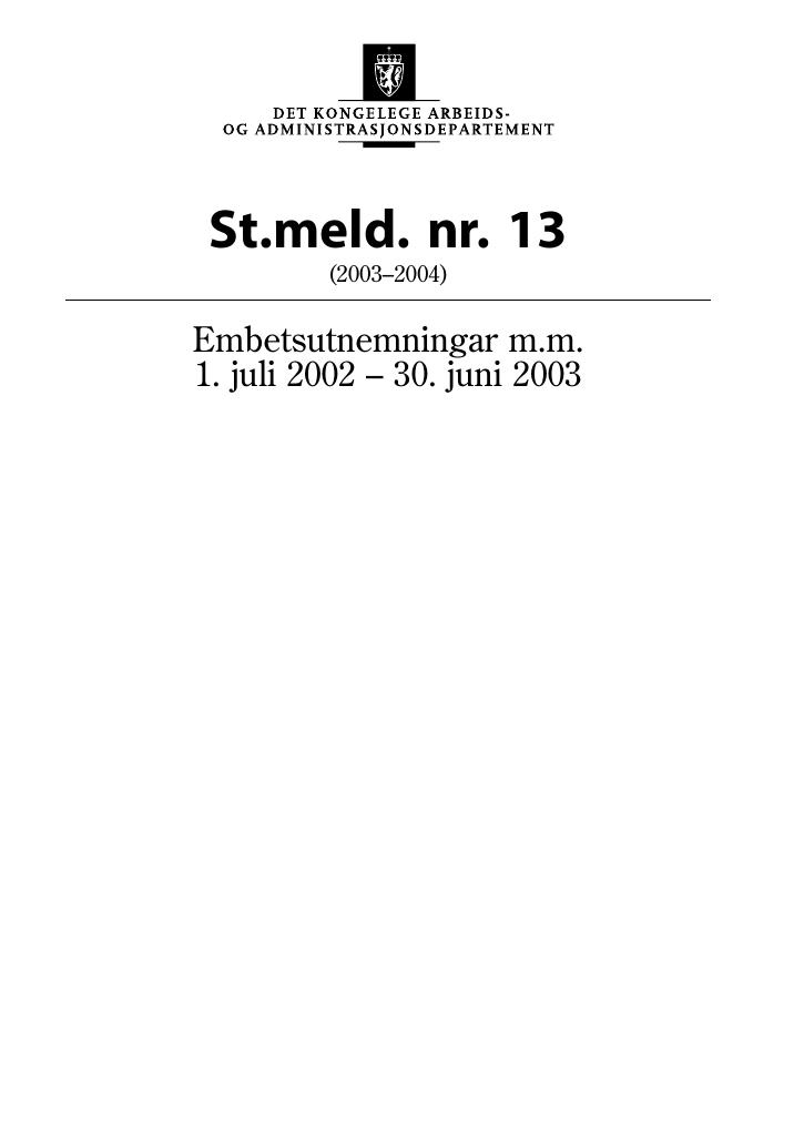 Forsiden av dokumentet St.meld. nr. 13 (2003-2004)