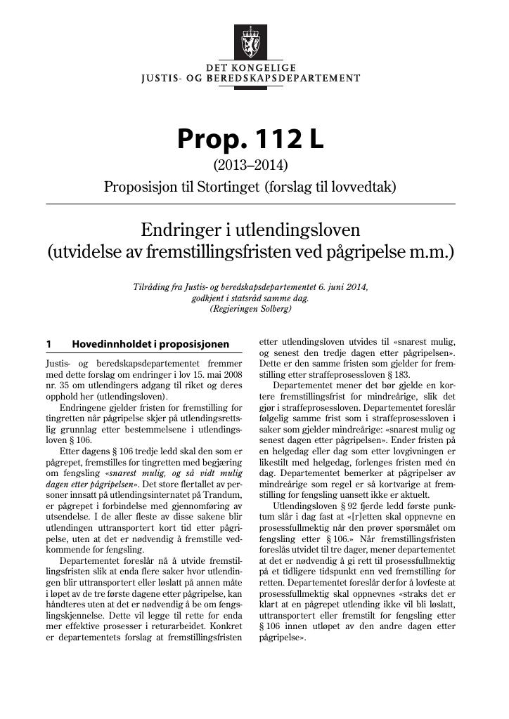 Forsiden av dokumentet Prop. 112 L (2013–2014)