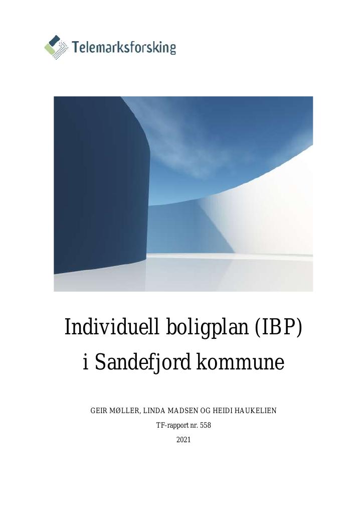 Forsiden av dokumentet Individuell boligplan (IBP) i Sandefjord kommune