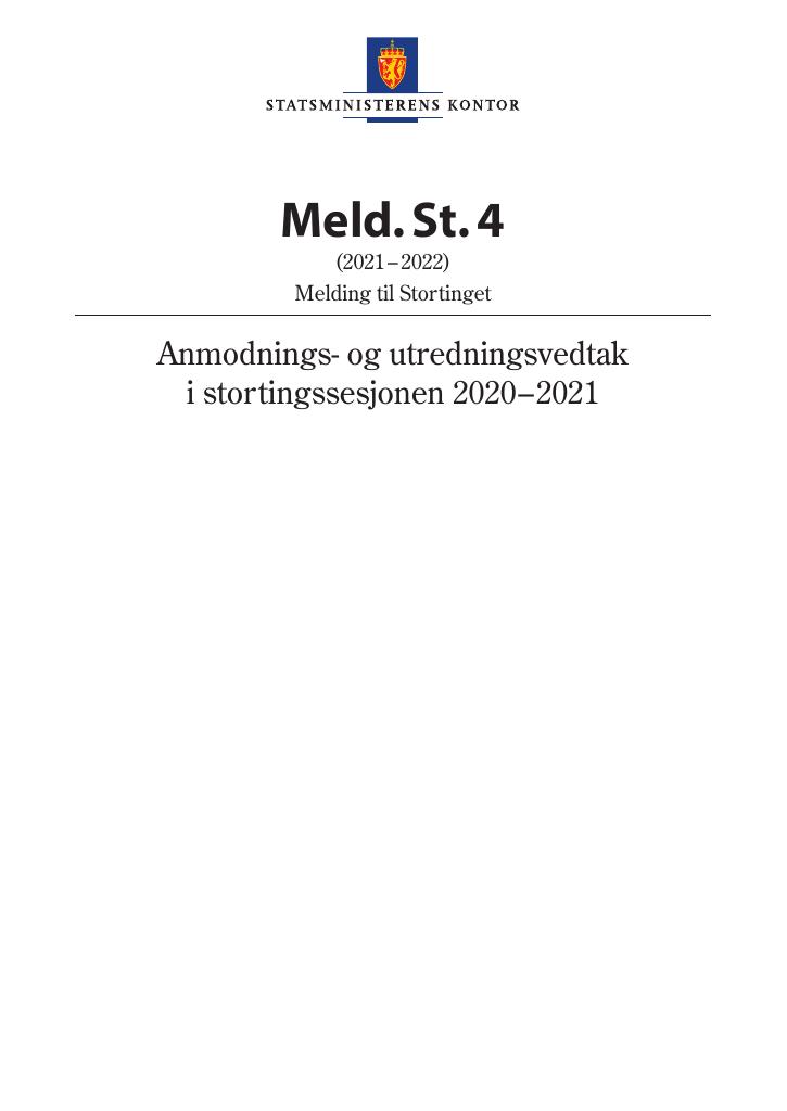 Forsiden av dokumentet Meld. St. 4 (2021–2022)