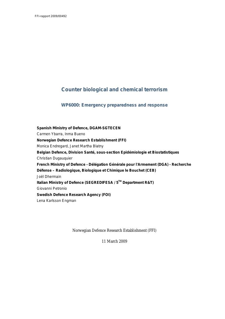 Forsiden av dokumentet Counter biological and chemical terrorism - WP6000: emergency preparedness and response