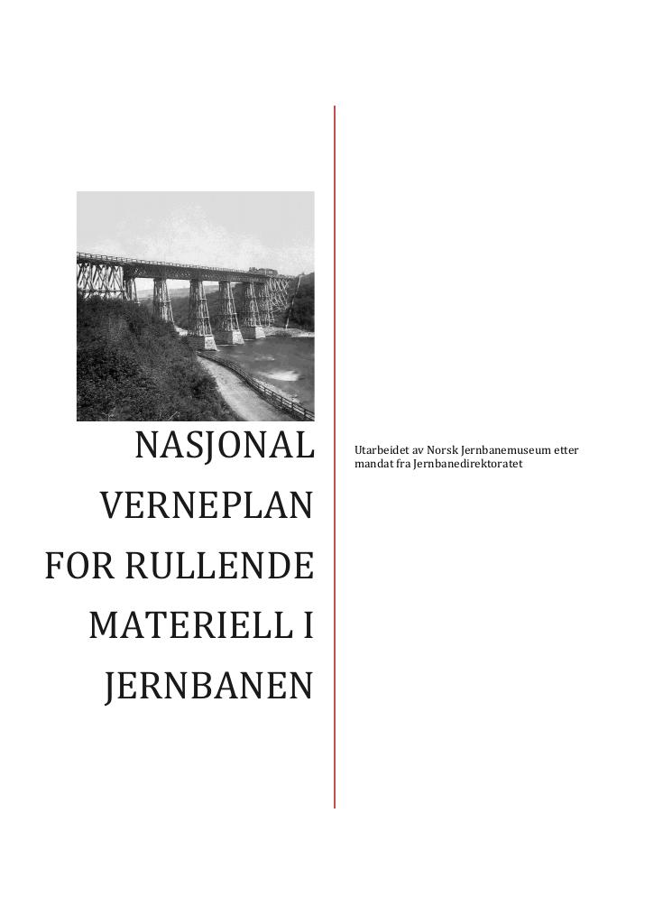 Forsiden av dokumentet Nasjonal verneplan for rullende materiell i jernbanen