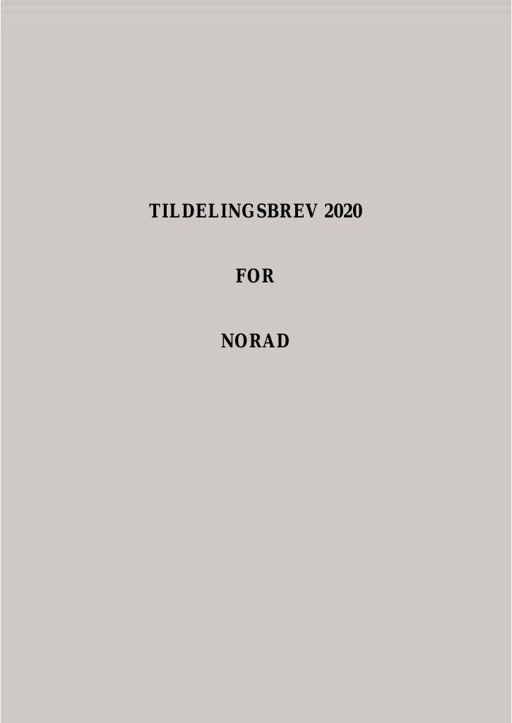 Forsiden av dokumentet Tildelingsbrev Norad 2020