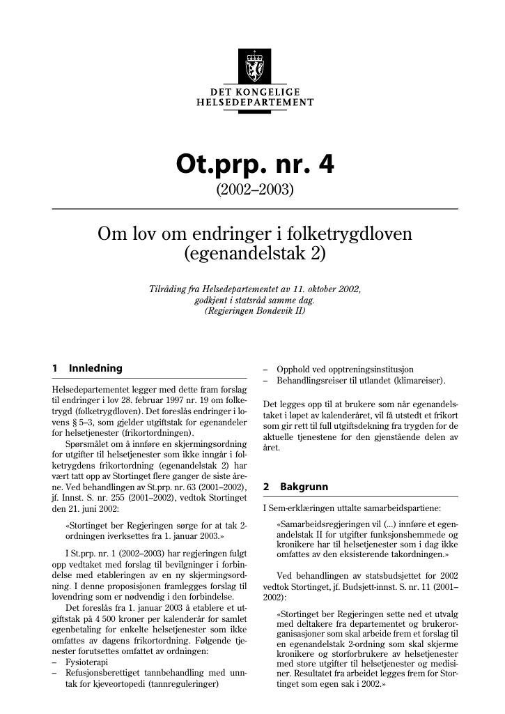 Forsiden av dokumentet Ot.prp. nr. 4 (2002-2003)