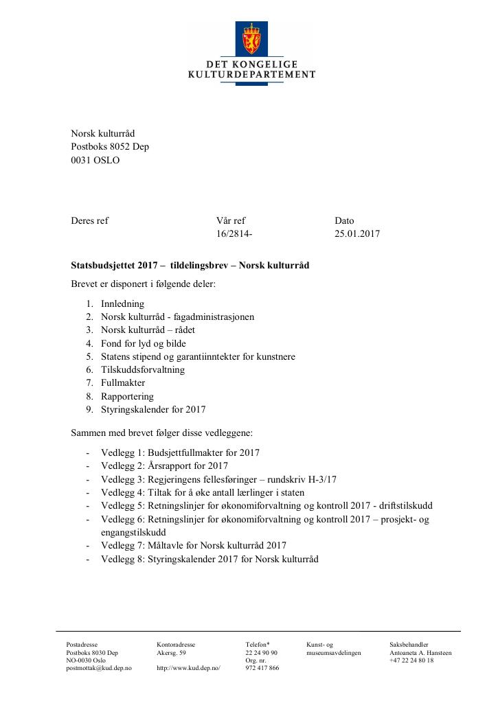 Forsiden av dokumentet Tildelingsbrev (.pdf)