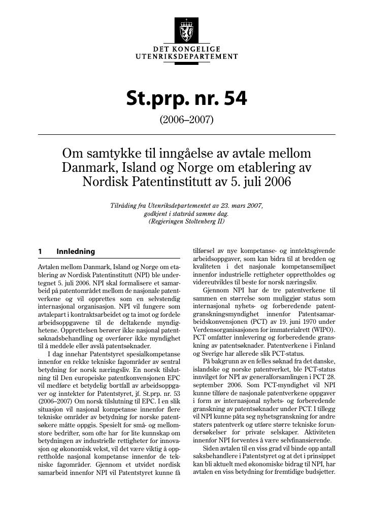 Forsiden av dokumentet St.prp. nr. 54 (2006-2007)