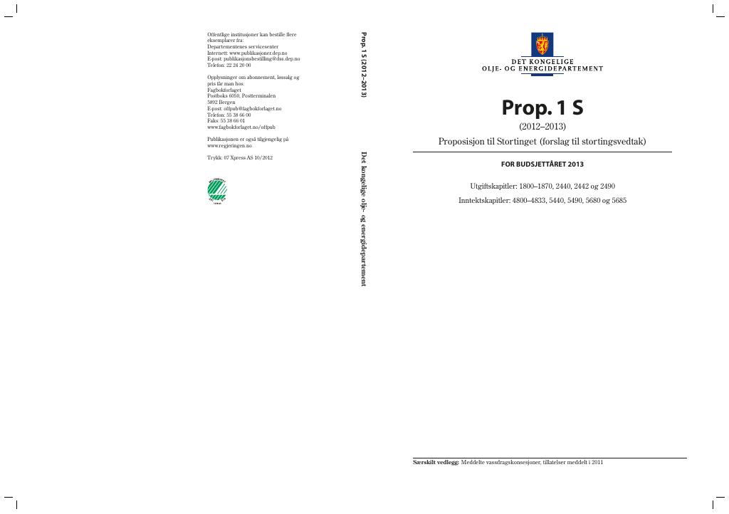 Forsiden av dokumentet Prop. 1 S (2012–2013)