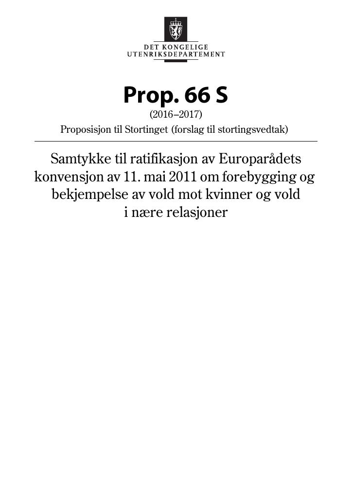 Forsiden av dokumentet Prop. 66 S (2016–2017)