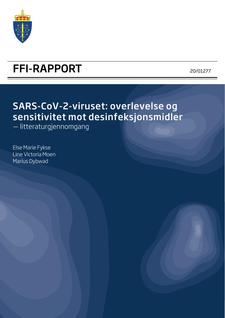 Forsiden av dokumentet SARS-CoV-2-viruset: overlevelse og sensitivitet mot desinfeksjonsmidler : litteraturgjennomgang