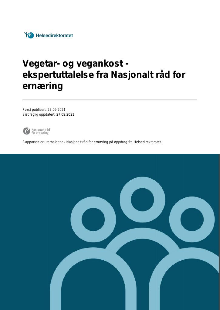 Forsiden av dokumentet Vegetar- og vegankost - ekspertuttalelse fra Nasjonalt råd for ernæring