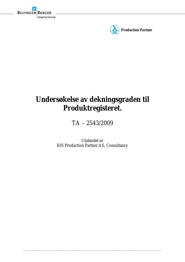 Forsiden av dokumentet Undersøkelse av dekningsgraden til Produktregisteret