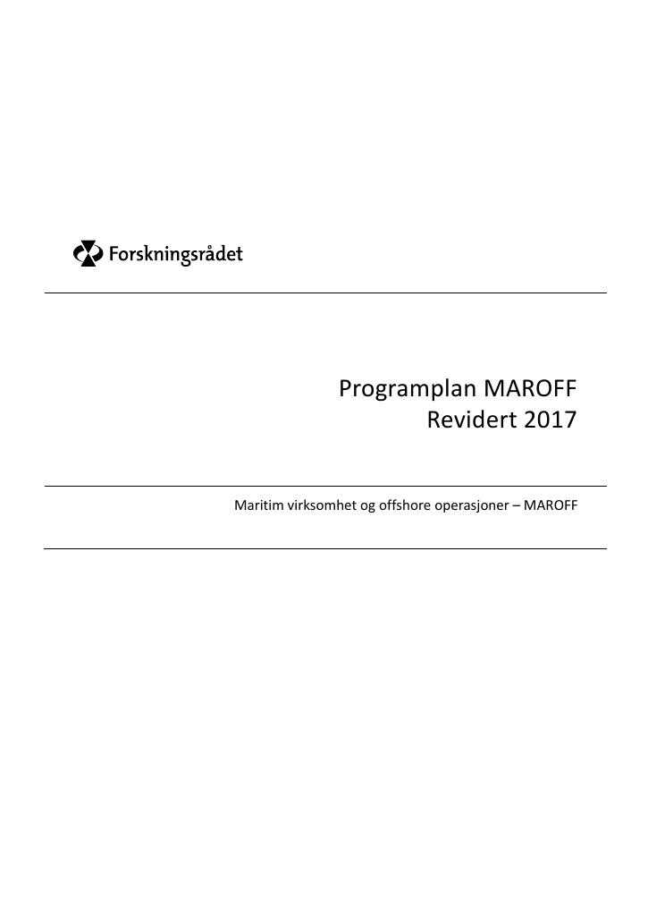 Forsiden av dokumentet Programplan MAROFF Revidert 2019